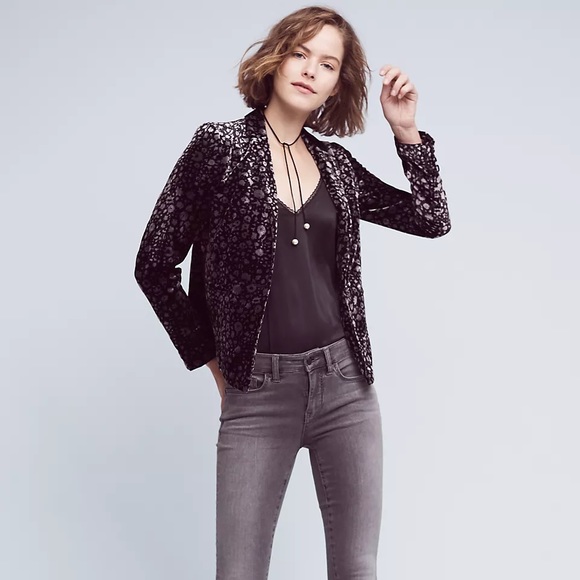 Anthro Elevenses Floral Velvet Blazer Jacket Coat - Picture 5 of 12